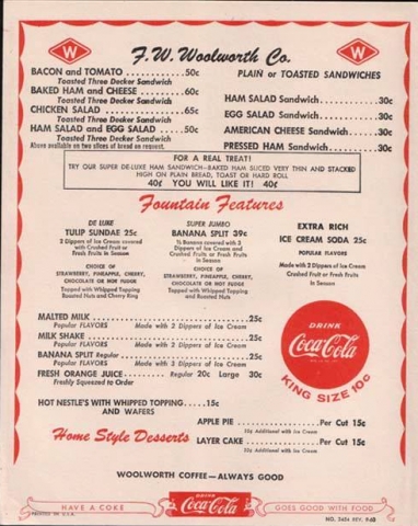 Woolworth Menu from the Fifties
CLICK ON MENU TO ENLARGE